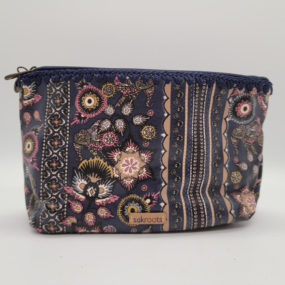 Sakroots Makeup Bag Pouch Cosmetic Essentials Artist Circle Navy Boho Elephant